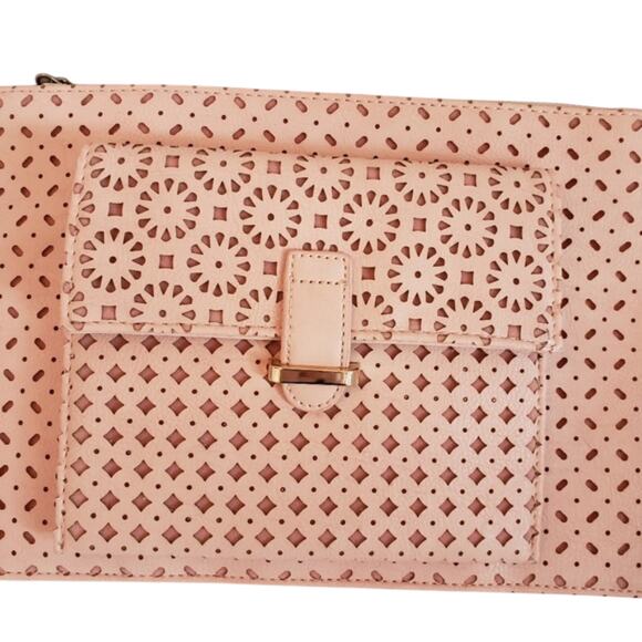 Laser Cut Clutch Removable Crossbody Strap 12 x 8 Envelope Purse Pink - Picture 6 of 6